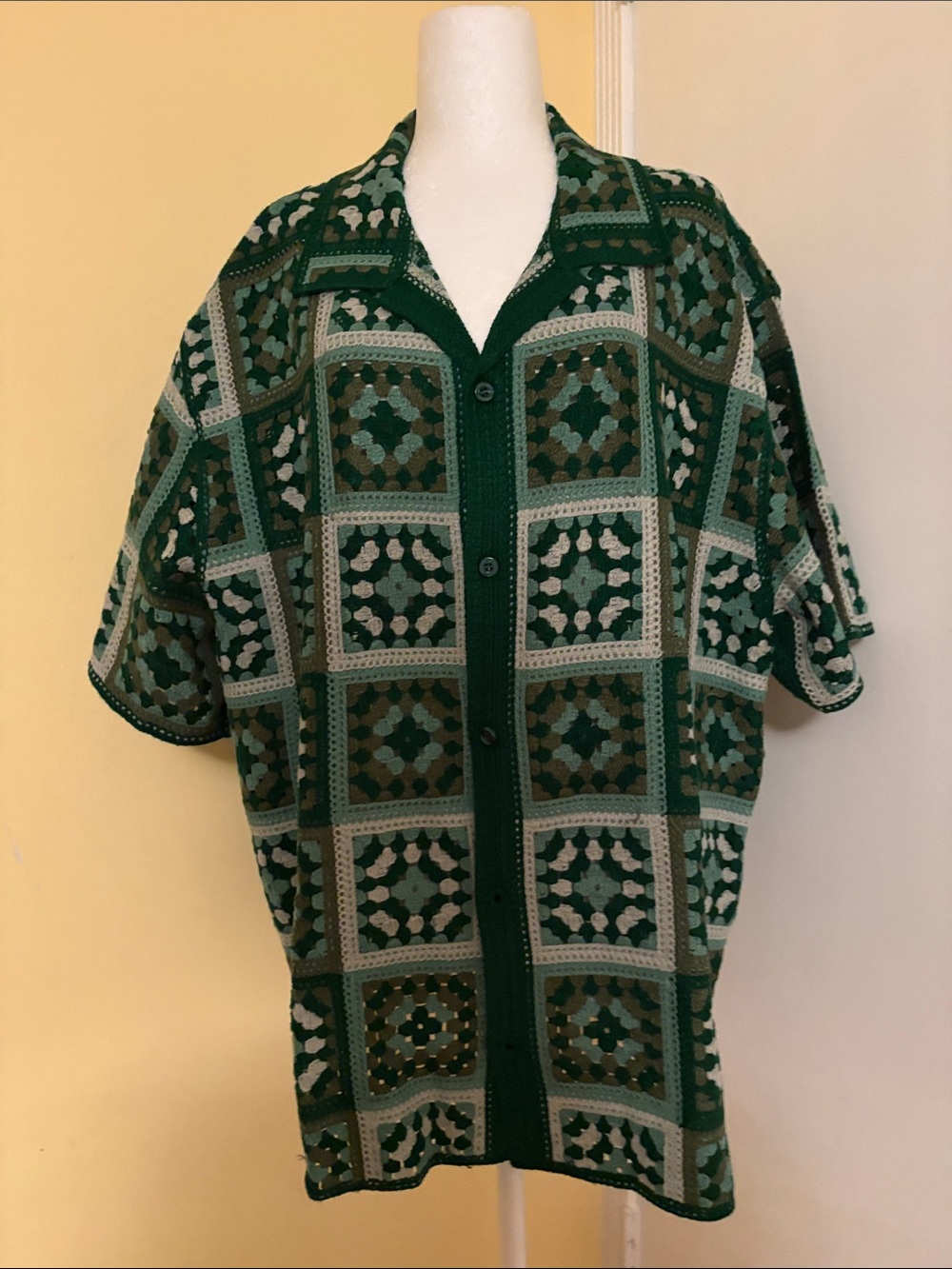 Fashion Nova Green Patterned Short-Sleeve Button-Up Shirt XXL